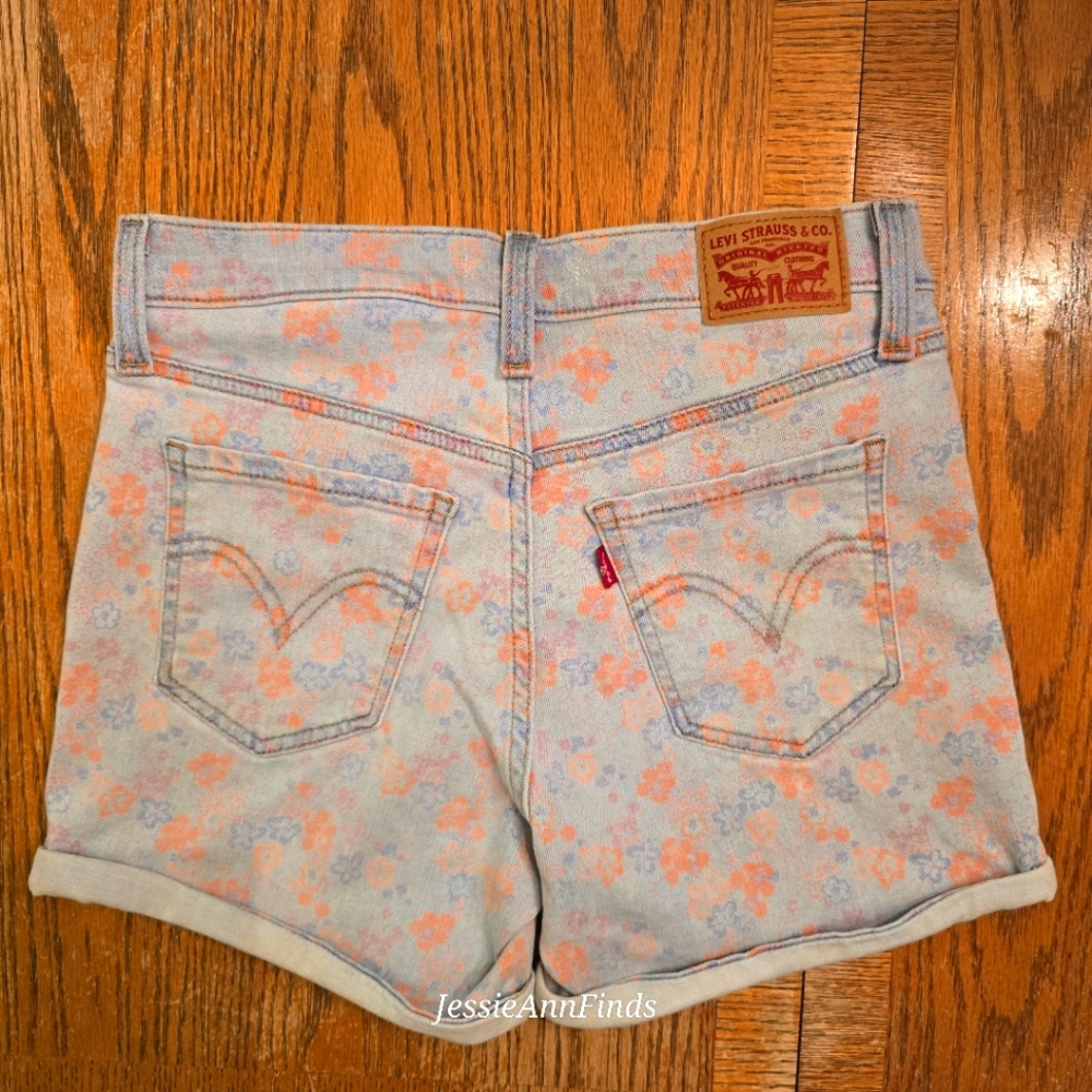 Levi's Floral Light Wash Denim Shorts - Pink & Blue Flowers